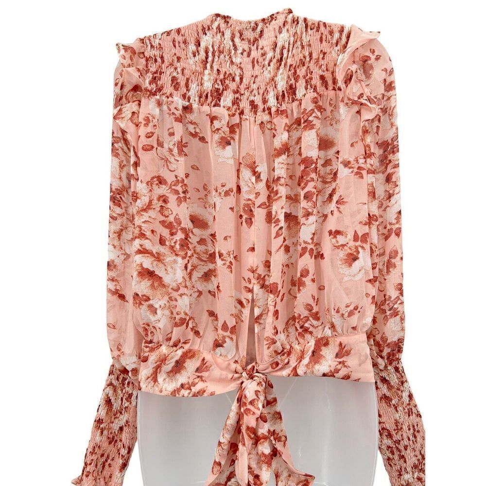 Bardot Remi Blouse Women's Small Long Sleeve Floral Sheer Tie Waist Long Sleeve - Picture 4 of 16